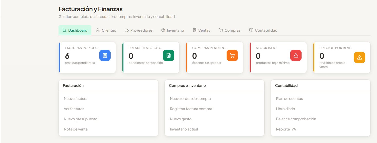 Panel de facturación y finanzas